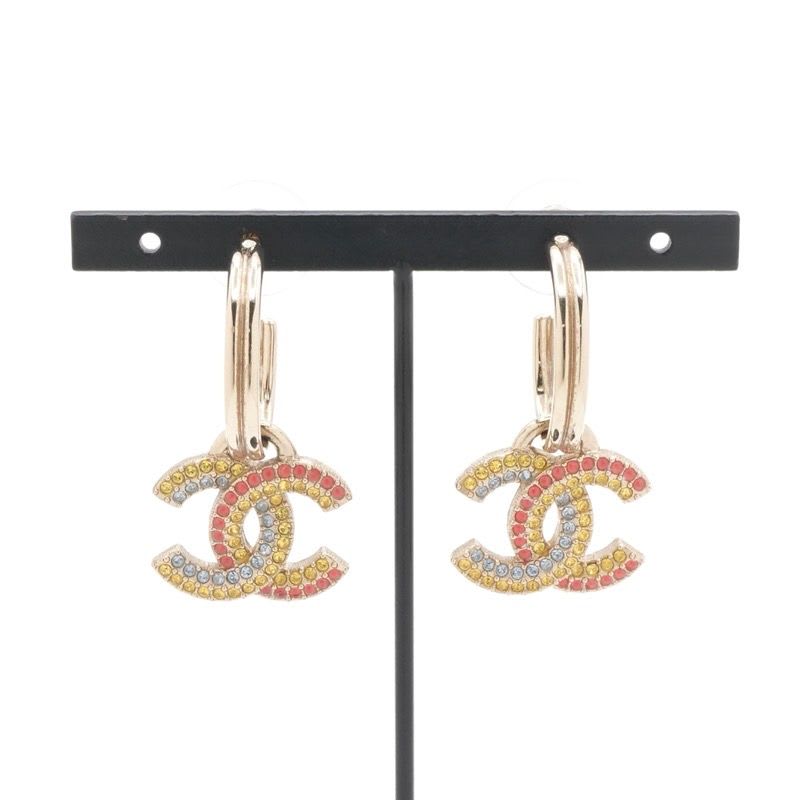 Chanel Gold Multicolor Coco Mark Hoop Rhinestone — view 8