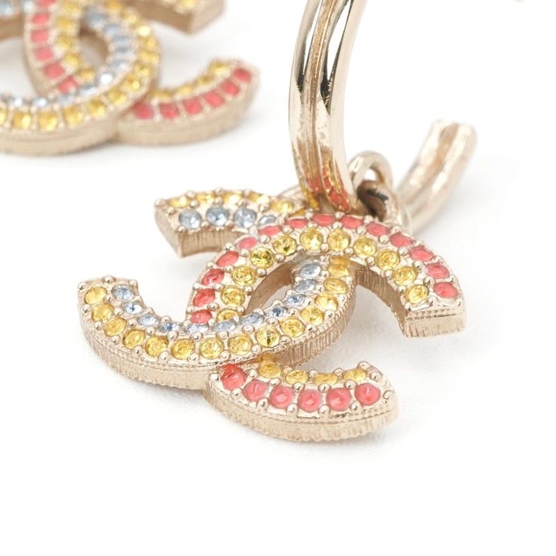 Chanel Gold Multicolor Coco Mark Hoop Rhinestone — view 6