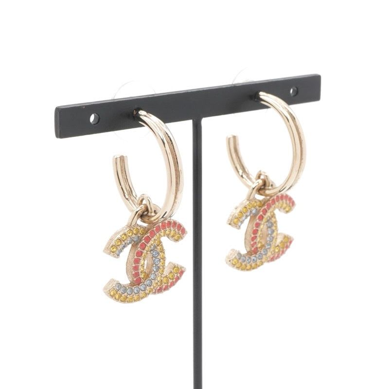 Chanel Gold Multicolor Coco Mark Hoop Rhinestone — view 9