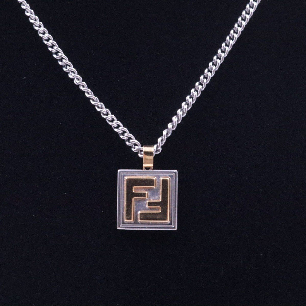 Fendi FF Logo Square Necklace Gold Color Silver — view 6