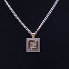 Fendi FF Logo Square Necklace Gold Color Silver — view 6
