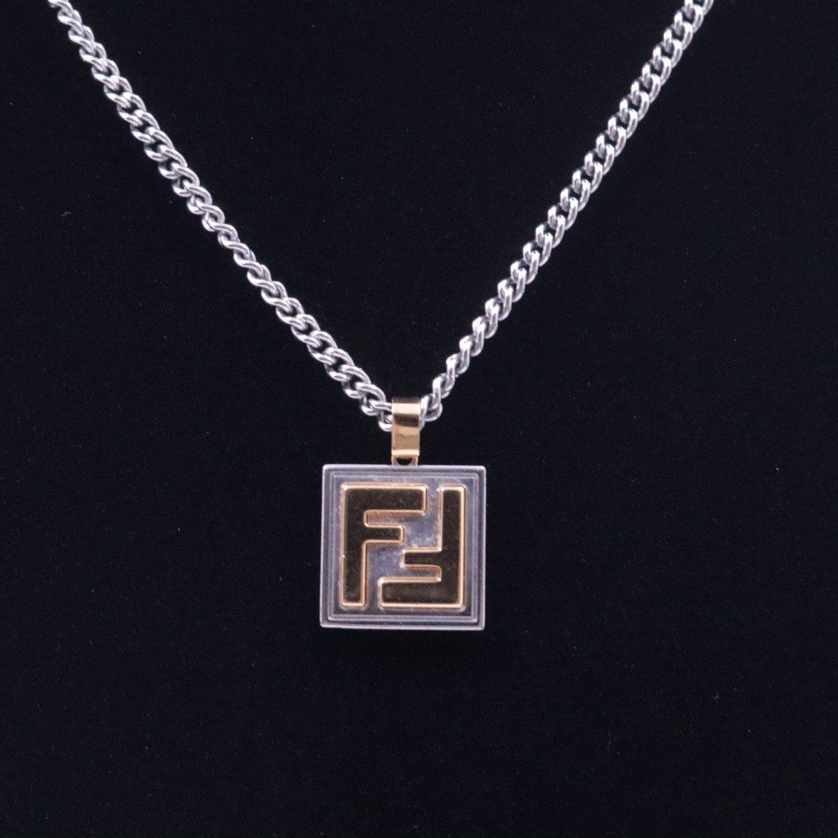 Fendi FF Logo Square Necklace Gold Color Silver — view 6