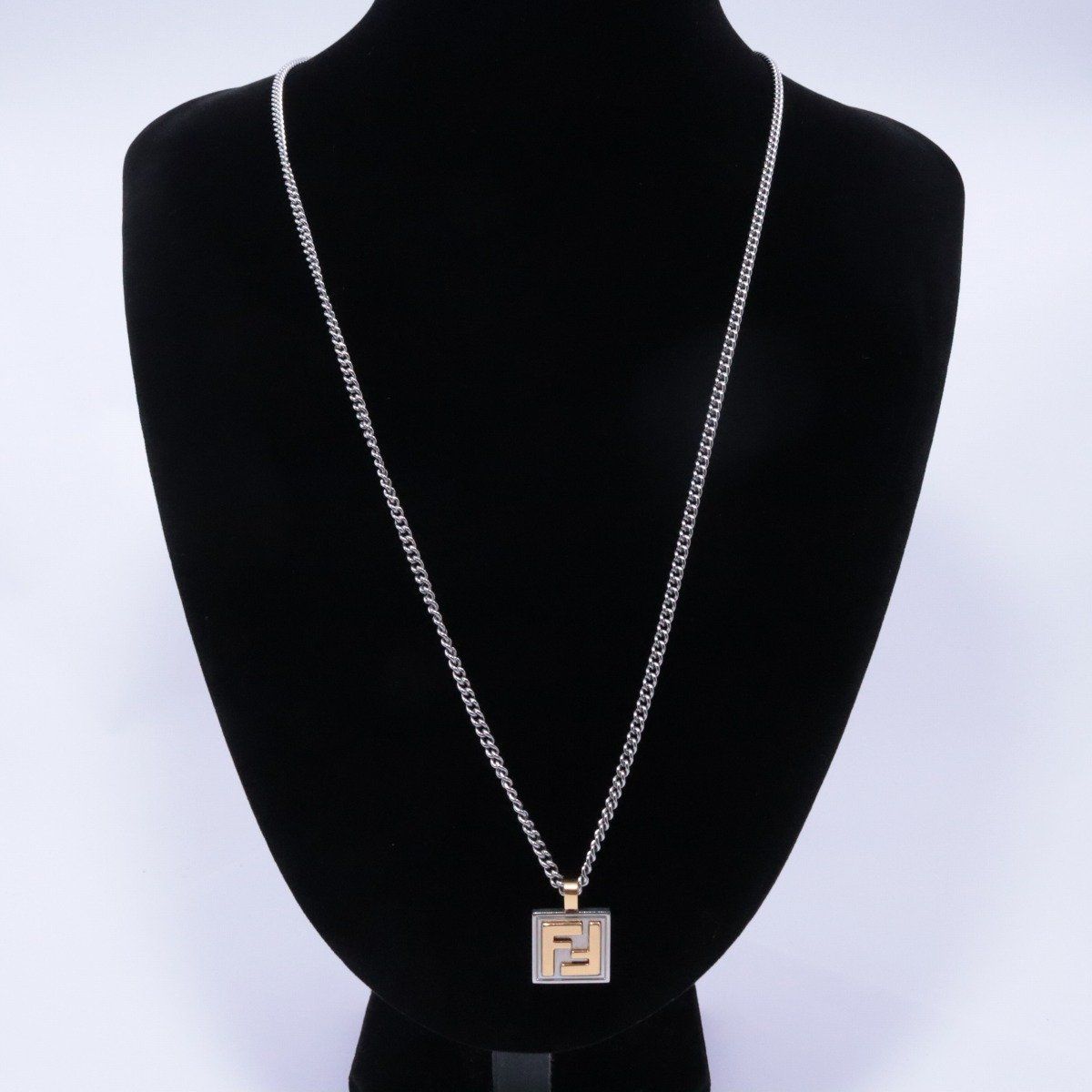 Fendi FF Logo Square Necklace Gold Color Silver — view 7