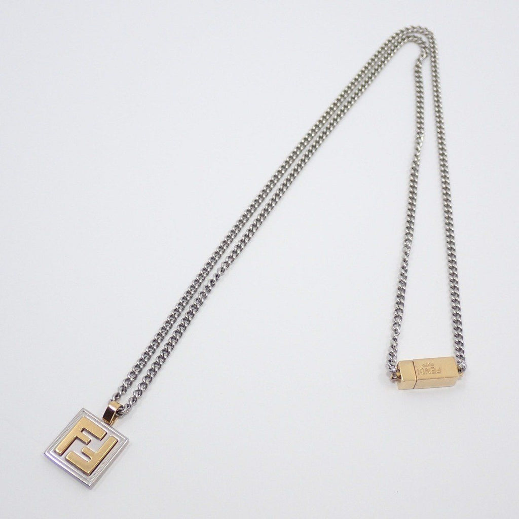 Fendi FF Logo Square Necklace Gold Color Silver — view 2