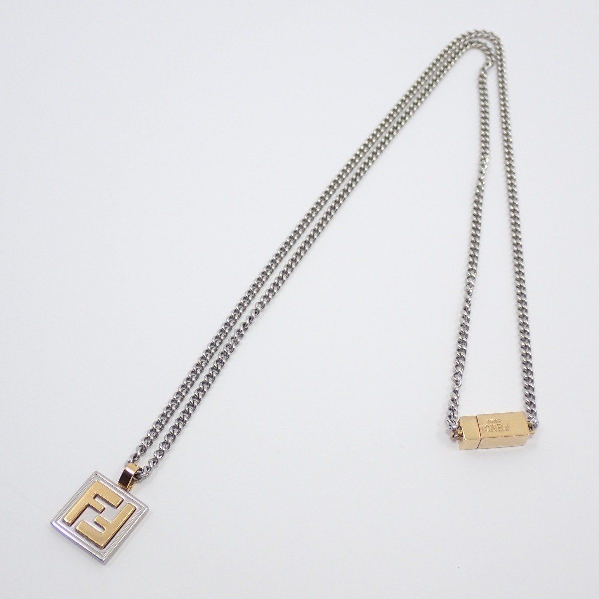 Fendi FF Logo Square Necklace Gold Color Silver — view 2