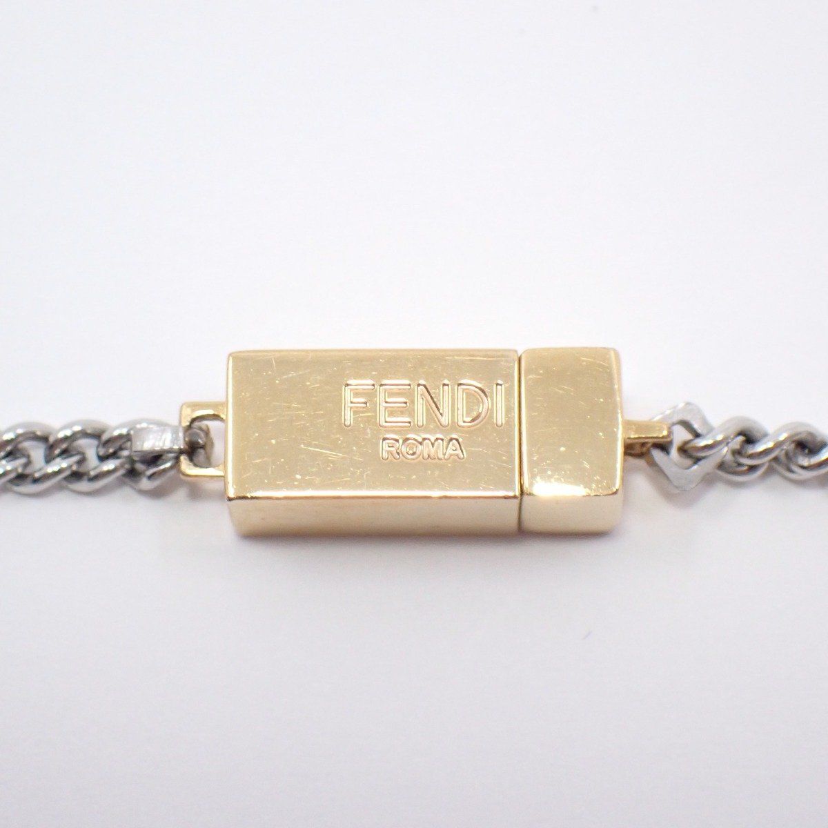 Fendi FF Logo Square Necklace Gold Color Silver — view 5