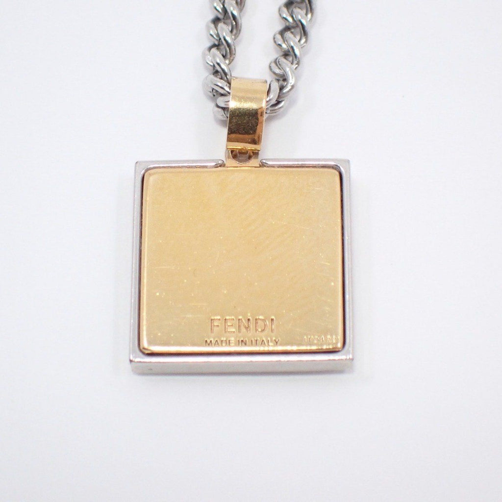 Fendi FF Logo Square Necklace Gold Color Silver — view 4