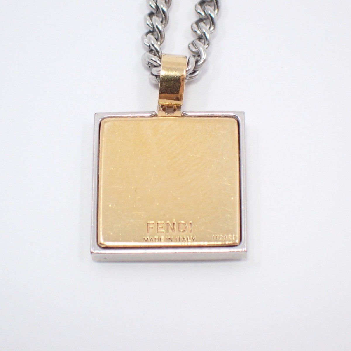 Fendi FF Logo Square Necklace Gold Color Silver — view 4
