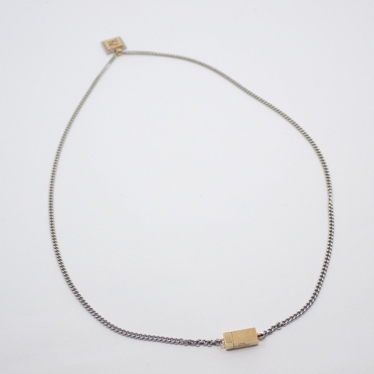 Fendi FF Logo Square Necklace Gold Color Silver — view 3