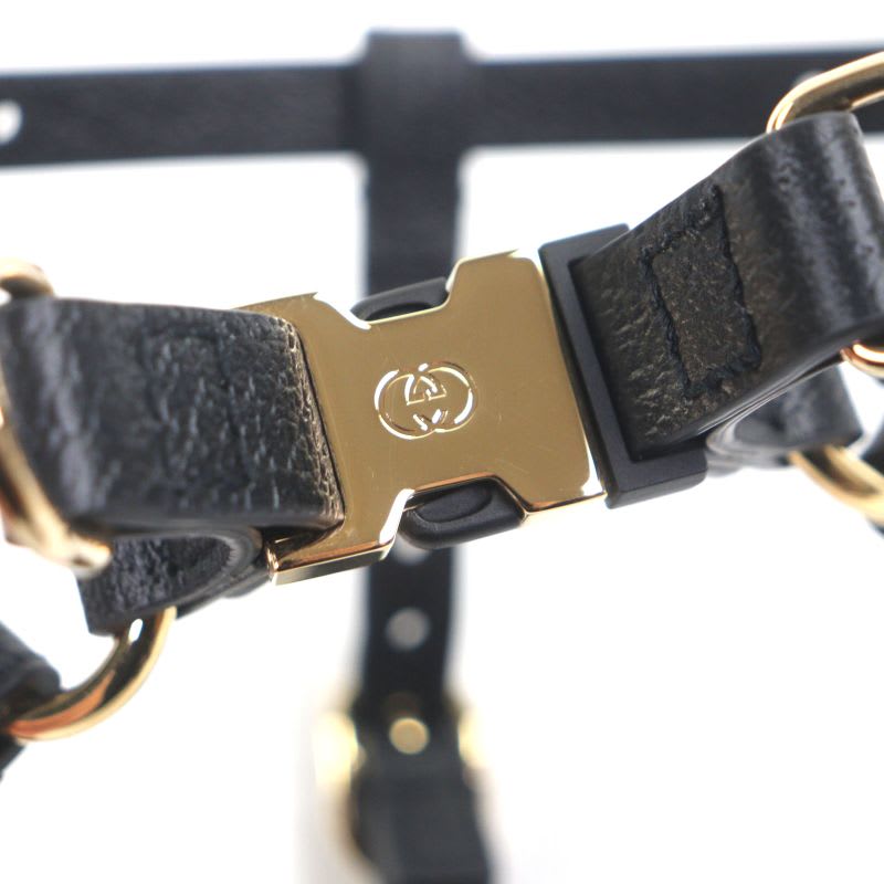 Gucci Leather Interlocking G Dog Torso Harness Black Gold Hardware XS — view 5