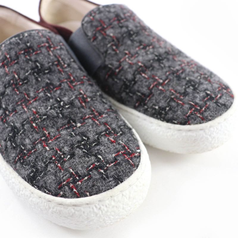 Chanel 16 B Back Coco Mark Tweed Suede Leather Sneakers Slip-on Gray 36 — view 9