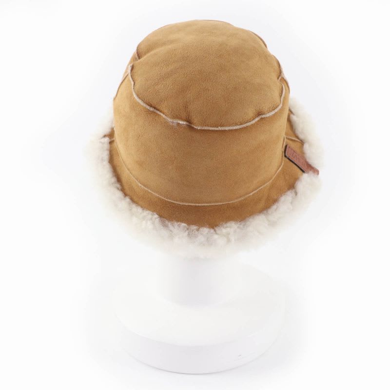 Loewe Logo Leather Shearling Bucket Hat Brown 57 — view 4