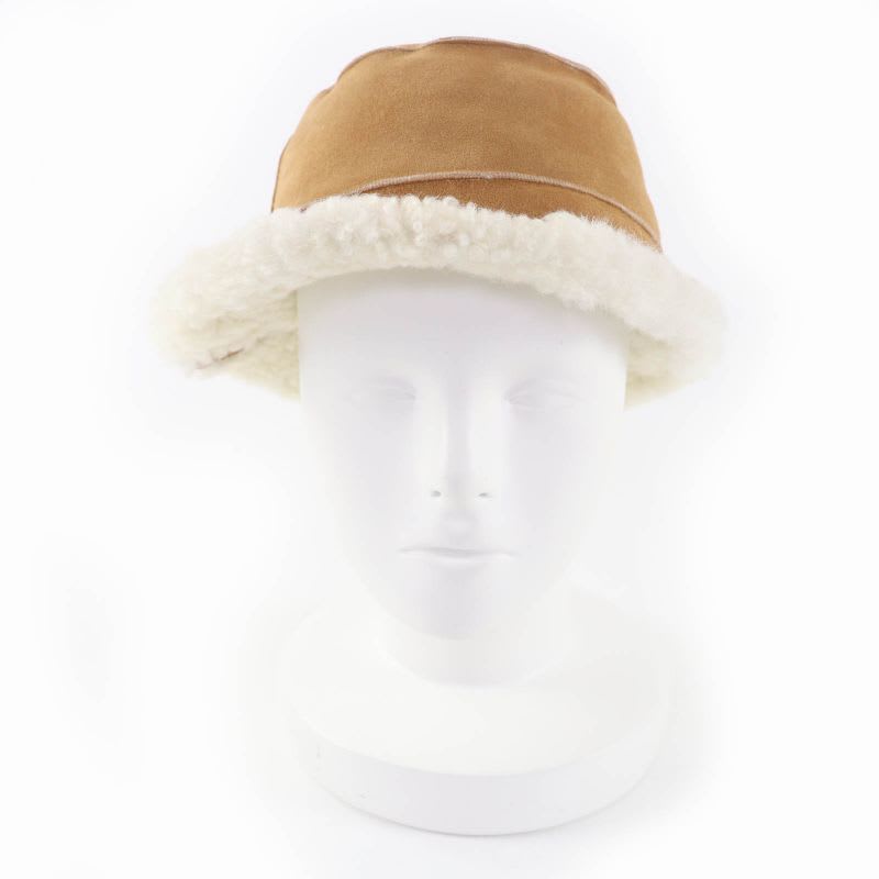 Loewe Logo Leather Shearling Bucket Hat Brown 57 — view 2