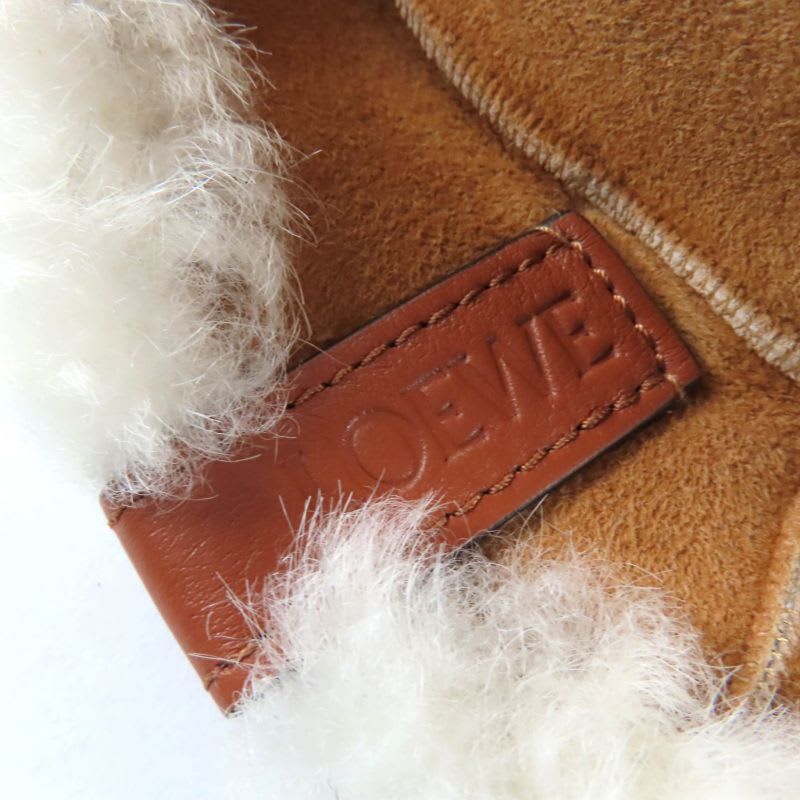Loewe Logo Leather Shearling Bucket Hat Brown 57 — view 7