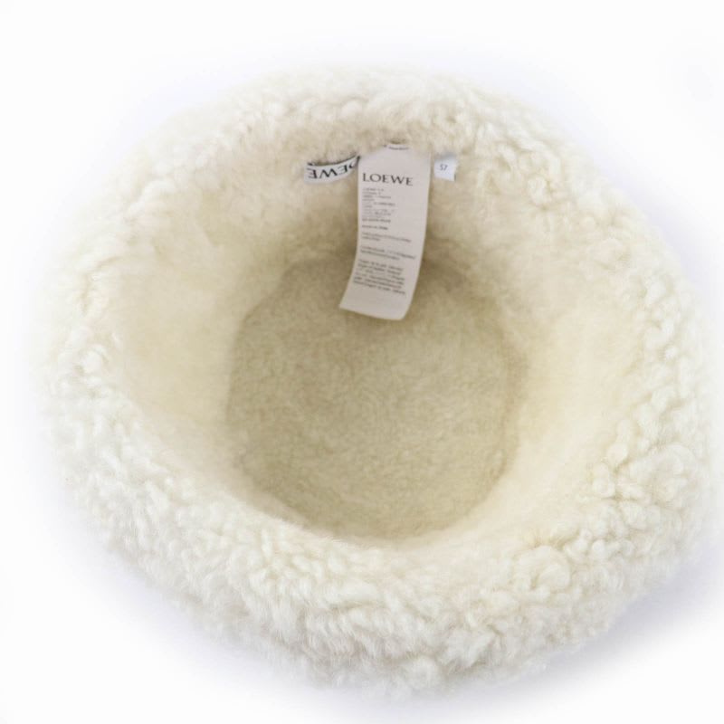 Loewe Logo Leather Shearling Bucket Hat Brown 57 — view 6