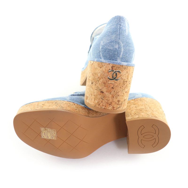 Chanel 23 B Chain Decoration Denim Loafers Indigo With Coco Mark Hardware — view 7