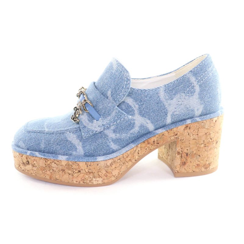 Chanel 23 B Chain Decoration Denim Loafers Indigo With Coco Mark Hardware — view 5