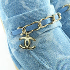 Chanel 23 B Chain Decoration Denim Loafers Indigo With Coco Mark Hardware — view 9
