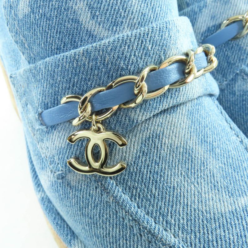 Chanel 23 B Chain Decoration Denim Loafers Indigo With Coco Mark Hardware — view 9