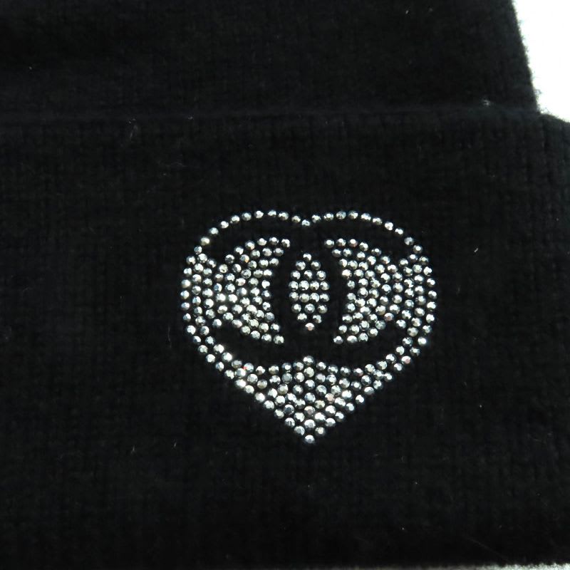 Chanel 100% Cashmere Coco Mark Knit Cap With Rhinestones Black — view 7