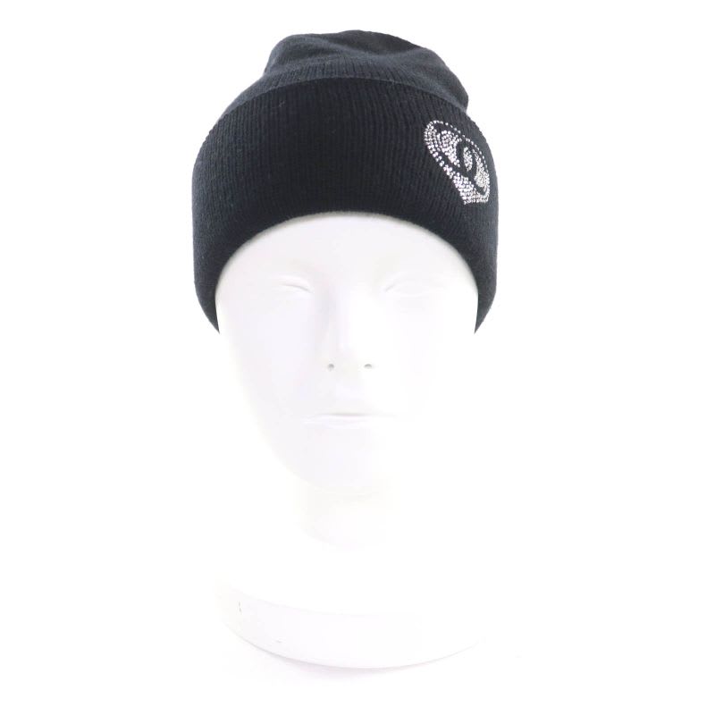 Chanel 100% Cashmere Coco Mark Knit Cap With Rhinestones Black — view 4