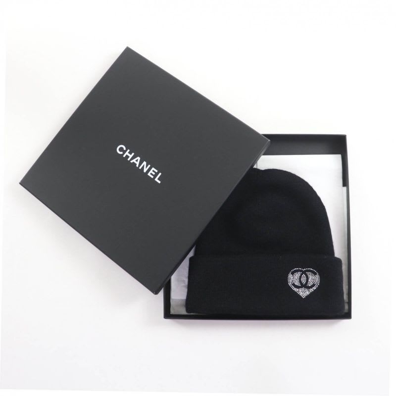 Chanel 100% Cashmere Coco Mark Knit Cap With Rhinestones Black — view 2