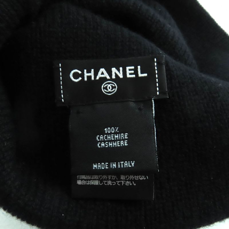 Chanel 100% Cashmere Coco Mark Knit Cap With Rhinestones Black — view 8