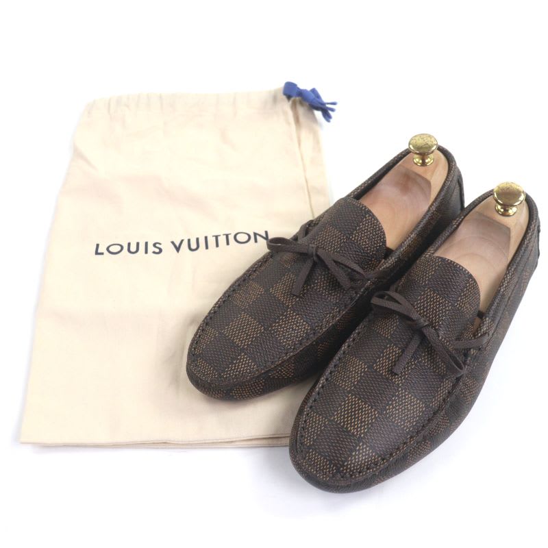 Louis Vuitton 1 Adgbg Driver Damier Grain Calf Leather Ebene Moccasin Deck — view 2