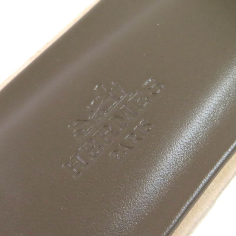 Hermes Oran Etoupe H Logo Leather Flat Sandals Mule 37 Box Storage Bag — view 9
