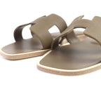 Hermes Oran Etoupe H Logo Leather Flat Sandals Mule 37 Box Storage Bag — view 5