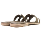 Hermes Oran Etoupe H Logo Leather Flat Sandals Mule 37 Box Storage Bag — view 7