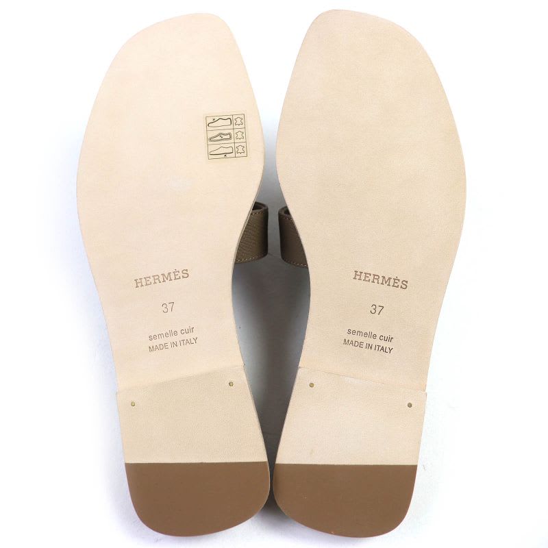 Hermes Oran Etoupe H Logo Leather Flat Sandals Mule 37 Box Storage Bag — view 8
