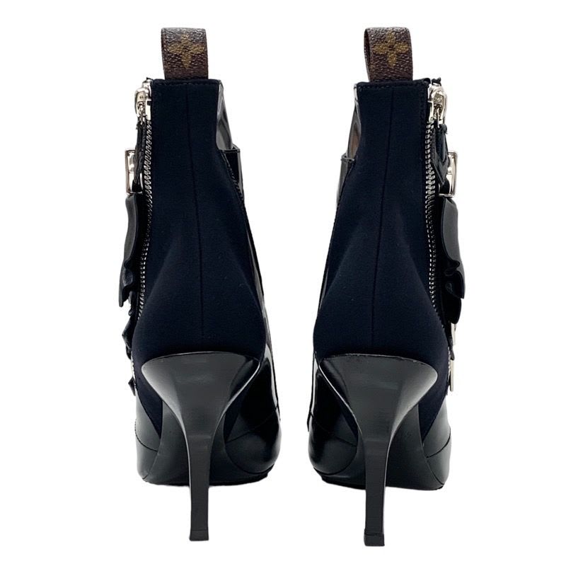 Louis Vuitton Boots Short Shoes Leather Fabric Black Silver Belt Ruffle — view 5