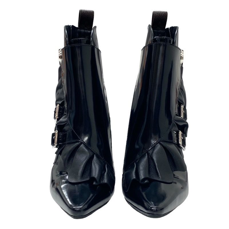 Louis Vuitton Boots Short Shoes Leather Fabric Black Silver Belt Ruffle — view 2