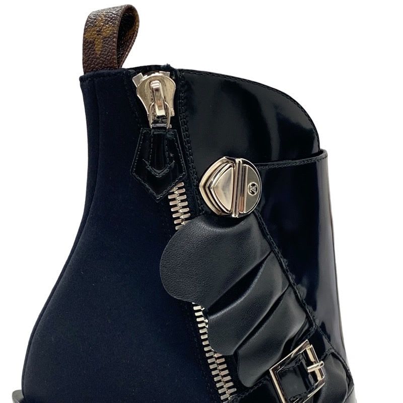 Louis Vuitton Boots Short Shoes Leather Fabric Black Silver Belt Ruffle — view 9