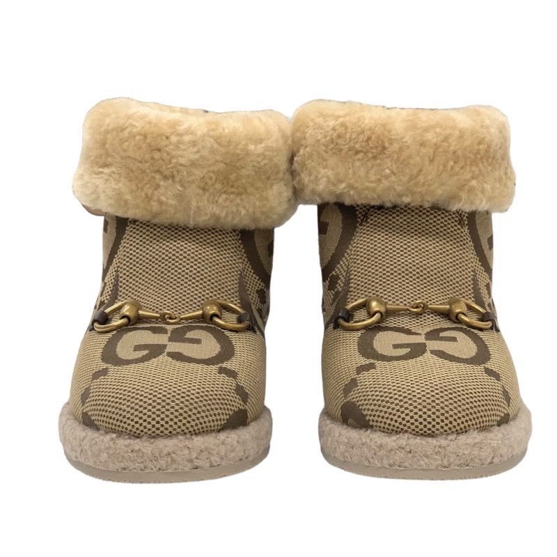 Gucci Boots Short Shearling Shoes Horsebit GG Pattern Fabric — view 2