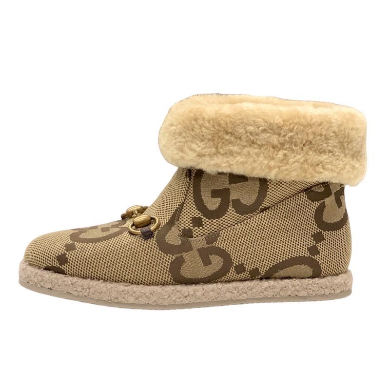 Gucci Boots Short Shearling Shoes Horsebit GG Pattern Fabric — view 3