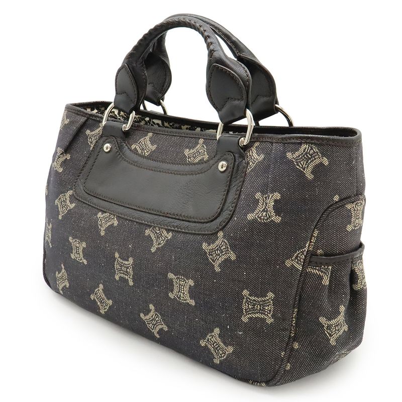 Celine Macadam Boogie Bag Tote Denim Leather Black Silver Hardware — view 2