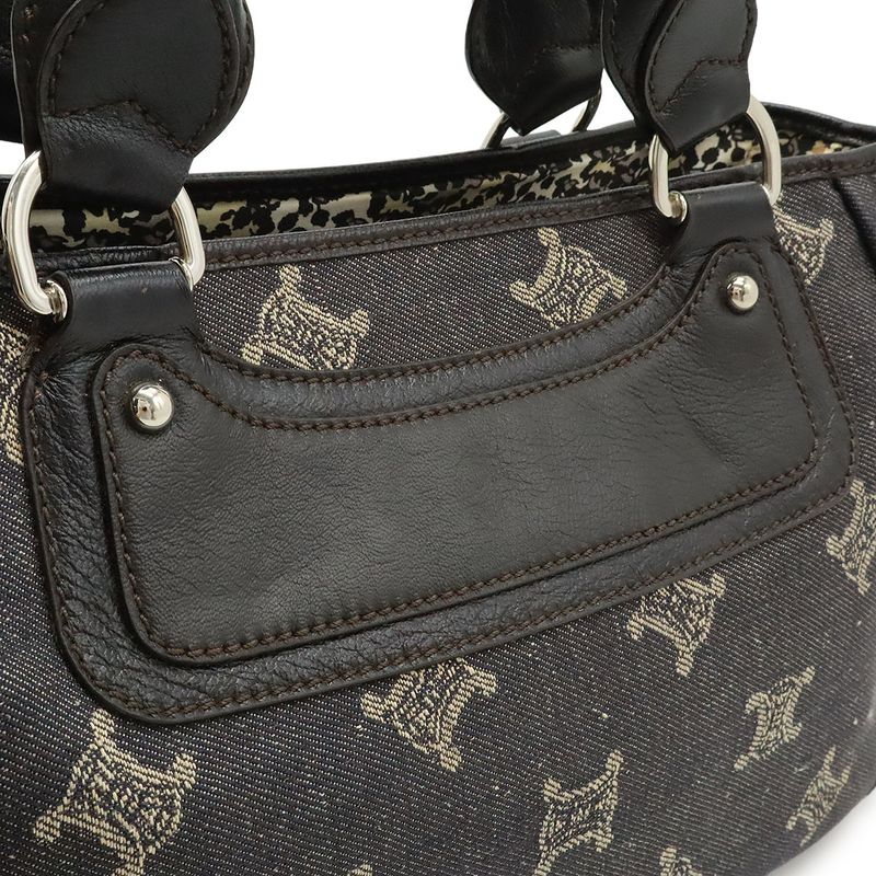Celine Macadam Boogie Bag Tote Denim Leather Black Silver Hardware — view 8