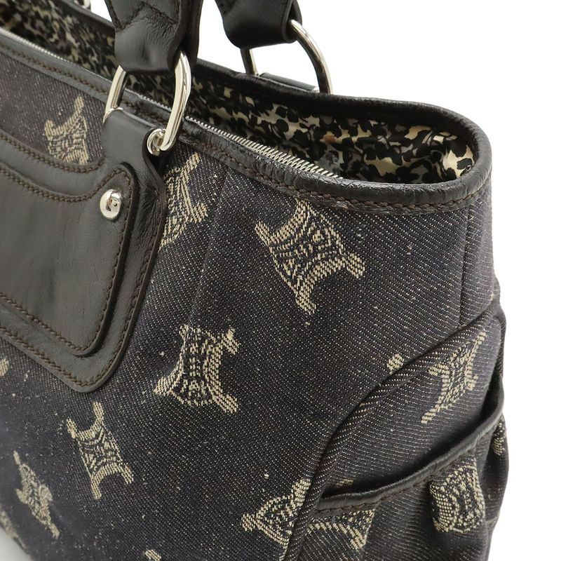 Celine Macadam Boogie Bag Tote Denim Leather Black Silver Hardware — view 7
