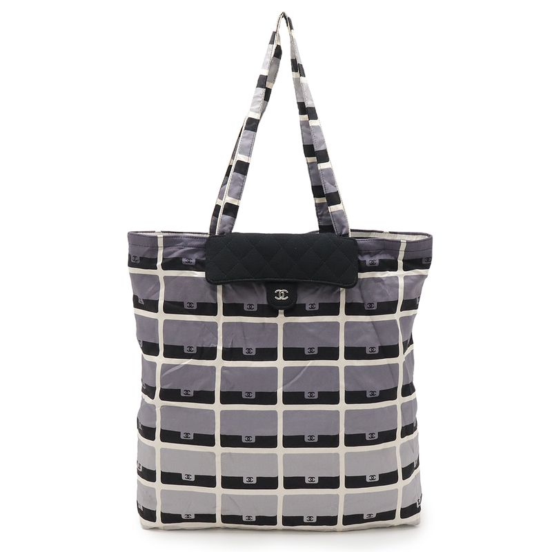 Chanel Quilted Coco Mark Eco Bag Tote Chain Shoulder Cotton Jersey Nylon — view 4