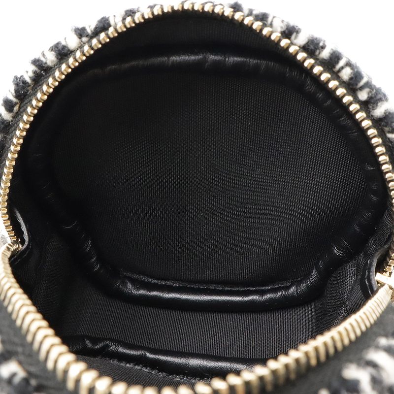 Chanel Round Chain Shoulder Pochette Shape Houndstooth Tweed Shearling Ivory — view 8