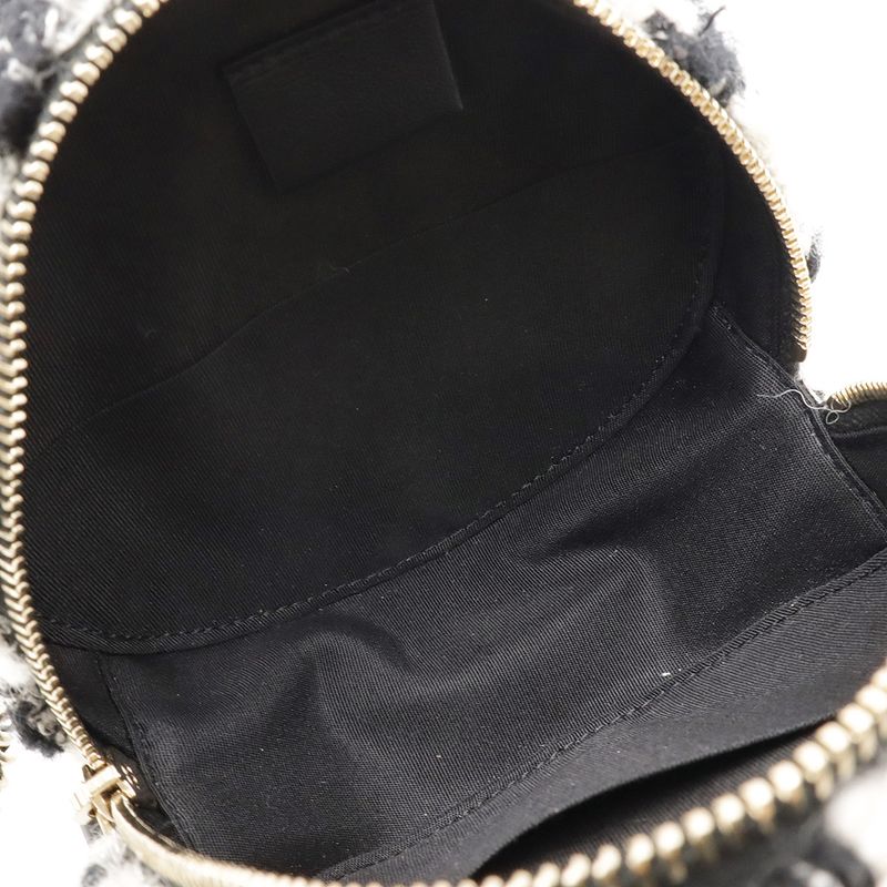 Chanel Round Chain Shoulder Pochette Shape Houndstooth Tweed Shearling Ivory — view 6