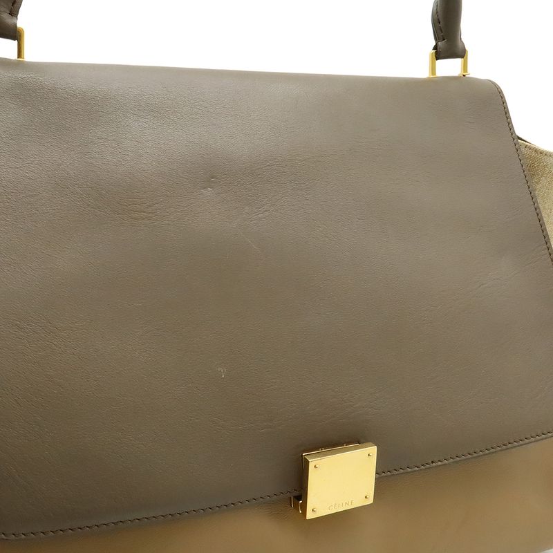 Celine Trapeze Shoulder Bag Leather Canvas Gray — view 9