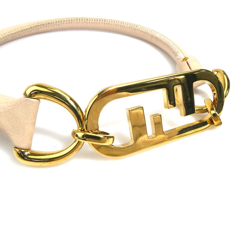 Fendi Double F Logo Beige Leather Choker — view 7