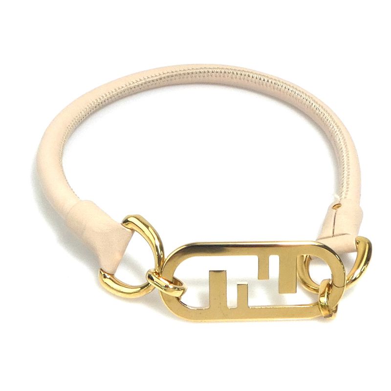 Fendi Double F Logo Beige Leather Choker — view 5