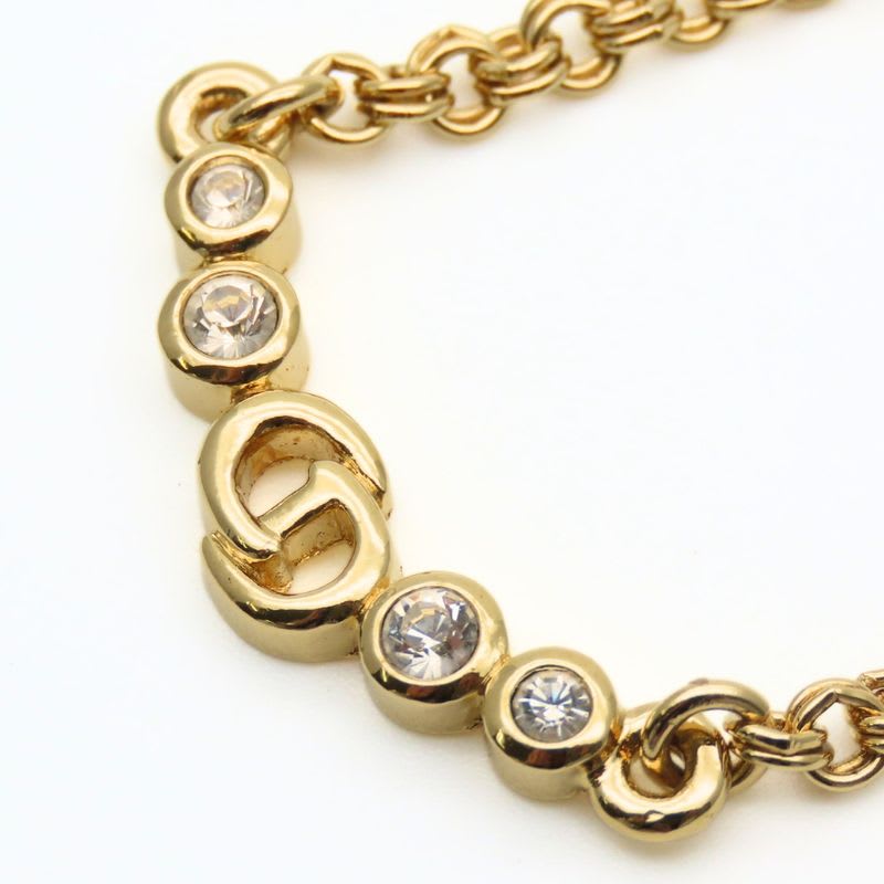 Christian Dior Necklace CD Logo Metal Rhinestone Gold Plated GP Accessories — view 4