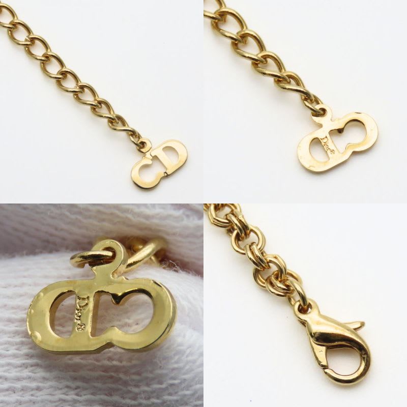 Christian Dior Necklace CD Logo Metal Rhinestone Gold Plated GP Accessories — view 9
