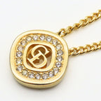 Christian Dior Necklace CD Logo Metal Rhinestone Gold Plated GP Accessories — view 4