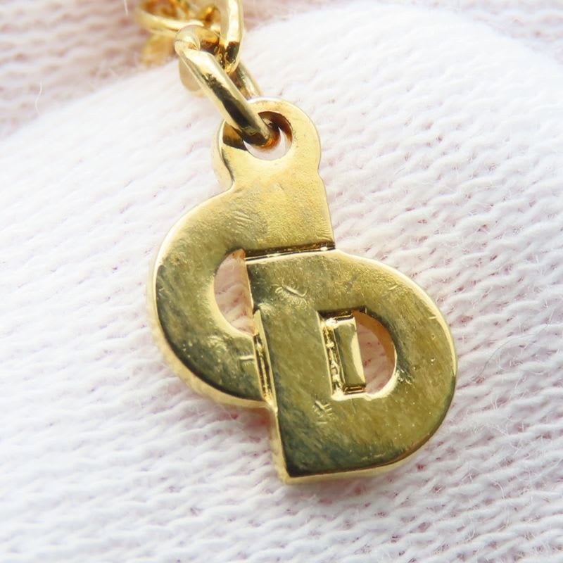 Christian Dior Necklace CD Logo Metal Rhinestone Gold Plated GP Accessories — view 9